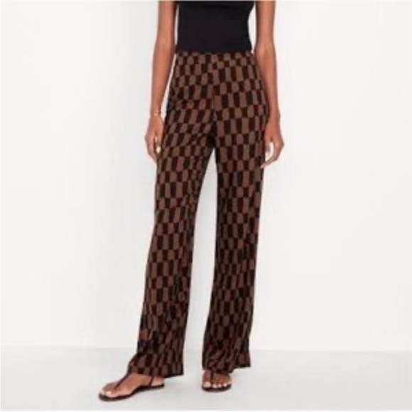 Old Navy Women's Playa Wide Leg High Waisted Brown Black Checker Pants Size XL - Picture 1 of 7